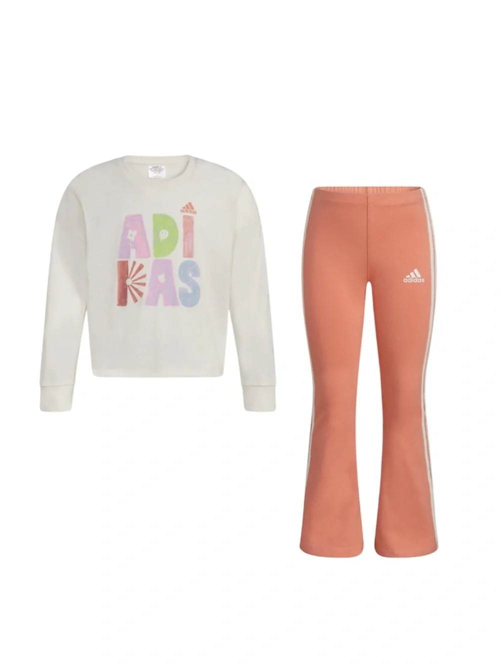 ADIDAS GIRLS LONG SLEEVE GRAPHIC T-SHIRT & FLARE PANTS